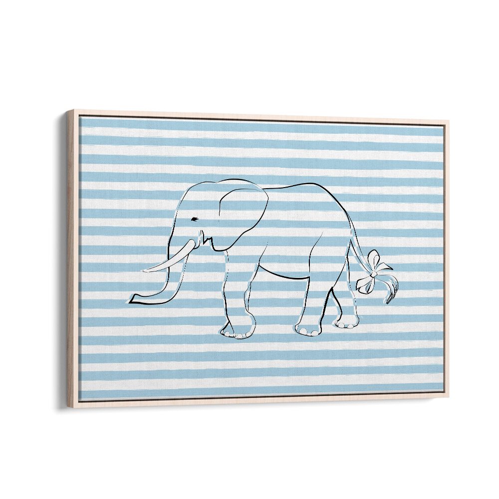 Stripe Elephant By Martina Kids Room Art in Oak Wood Floater Frame