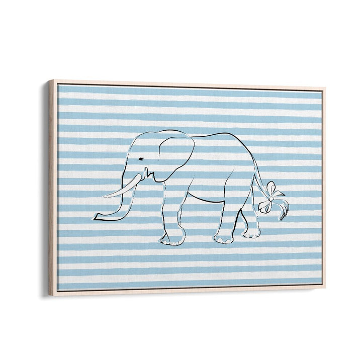 Stripe Elephant By Martina Kids Room Art in Oak Wood Floater Frame