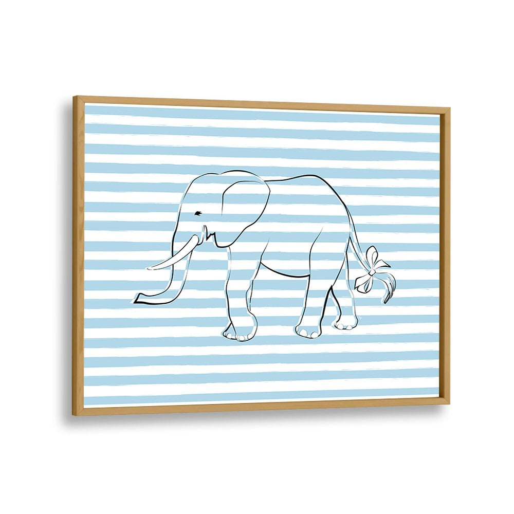 Stripe Elephant By Martina Kids Room Art in Oak Wood Plain Frame