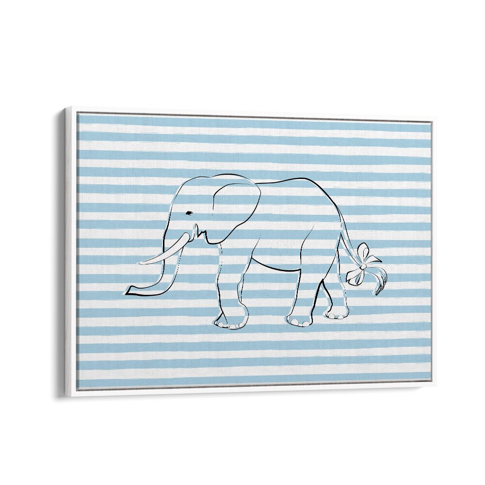 Stripe Elephant By Martina Kids Room Art in White Floater Frame