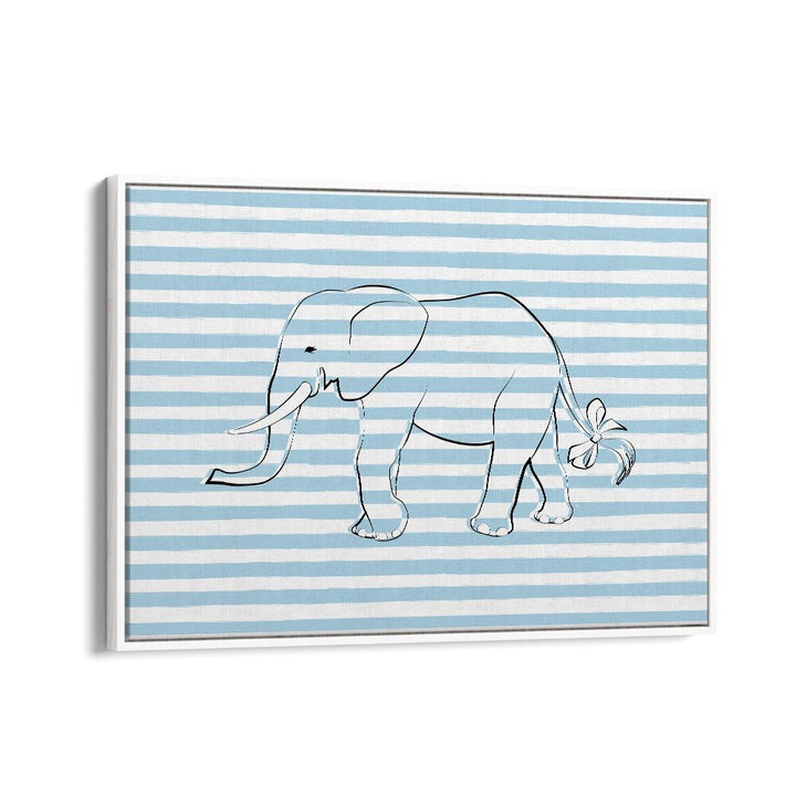 Stripe Elephant By Martina Kids Room Art in White Floater Frame