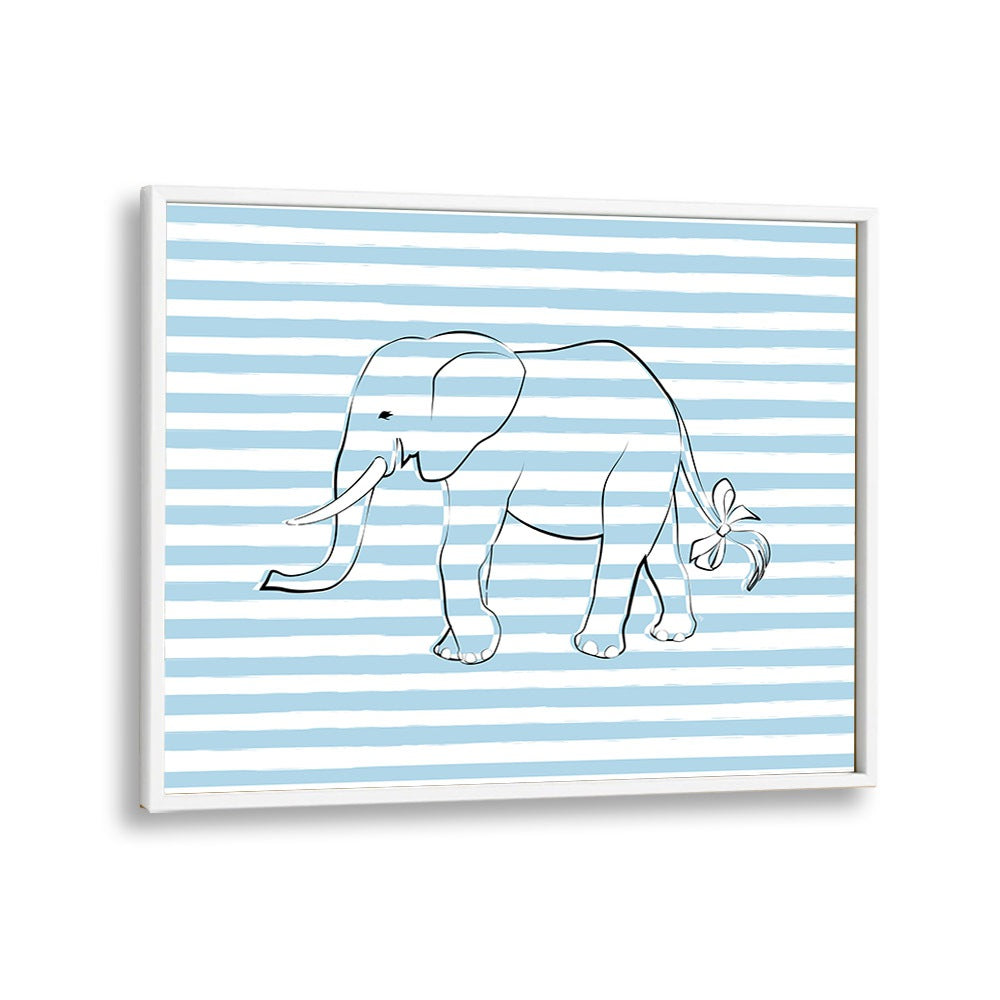 Stripe Elephant By Martina Kids Room Art in White Plain Frame