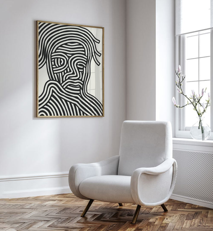 Stripe Portrait By Little Dean Abstract Art Abstract Paintings in Oak Wood Plain Frame placed on a White Colored Wall in the Drawing Room