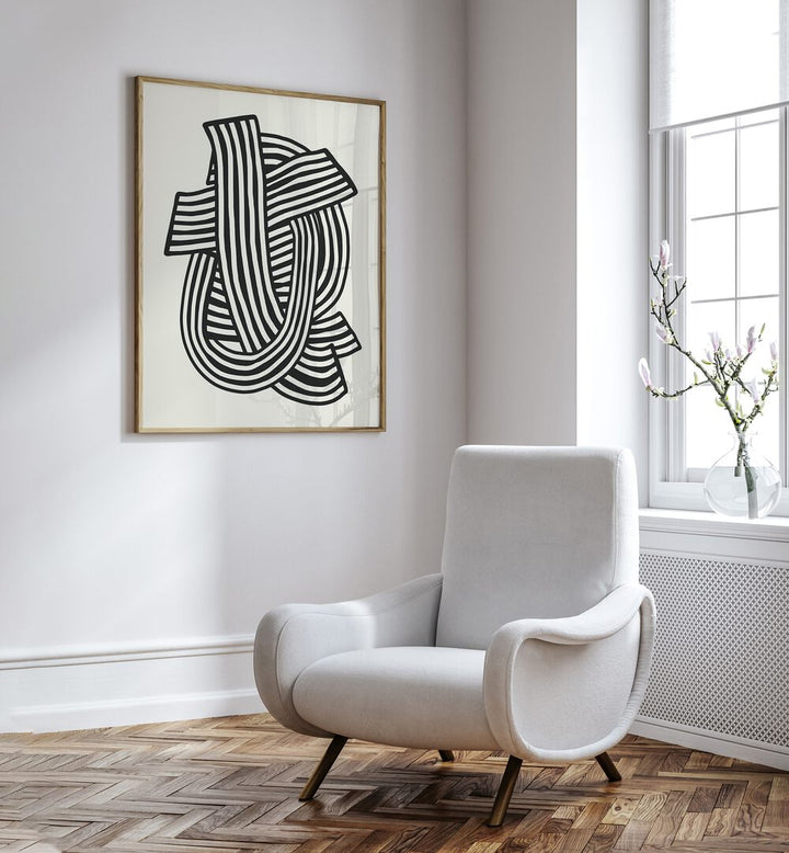 Striped Abstract In Black By Little Dean Abstract Art Abstract Paintings in Oak Wood Plain Frame placed on a White Colored Wall in the Drawing Room