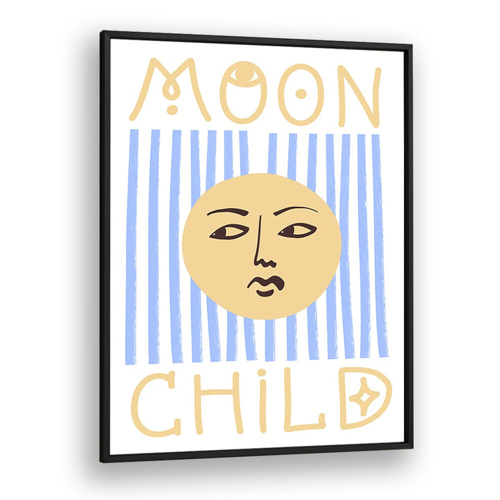 Striped Moon Child By Grace Digital Art Co Kids Paintings in Black Plain Frame