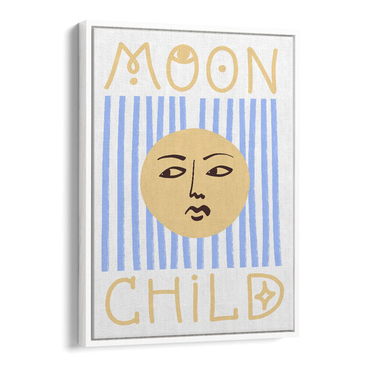 Striped Moon Child By Grace Digital Art Co Kids Paintings in White Floater Frame