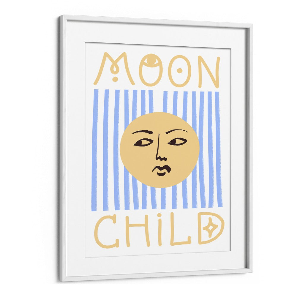 Striped Moon Child By Grace Digital Art Co Kids Paintings in White Frame With Mount