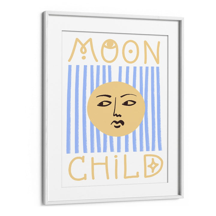 Striped Moon Child By Grace Digital Art Co Kids Paintings in White Frame With Mount