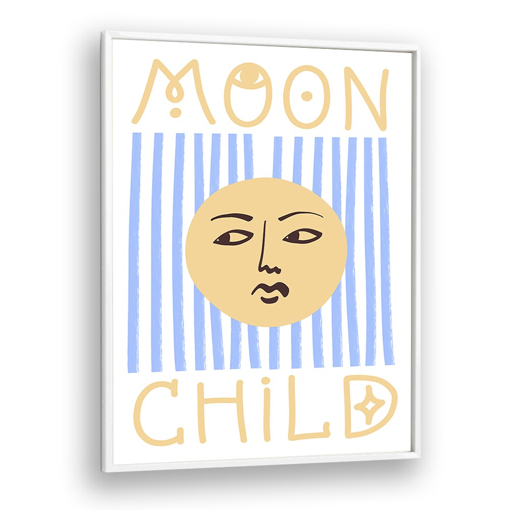 Striped Moon Child By Grace Digital Art Co Kids Paintings in White Plain Frame