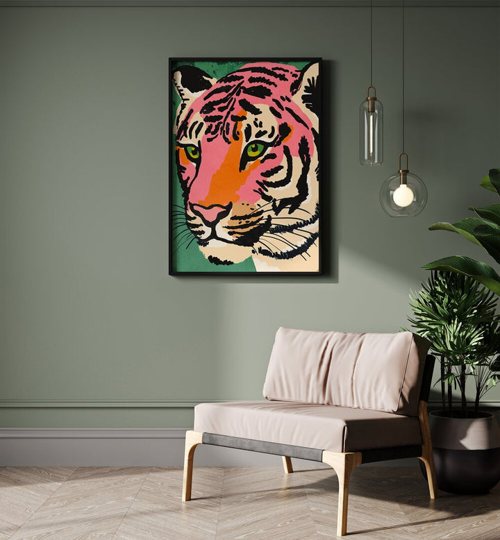 Strong Look By Treechild Kids Paintings in Black Plain Frame placed on a Green Colored Wall in the Drawing Room