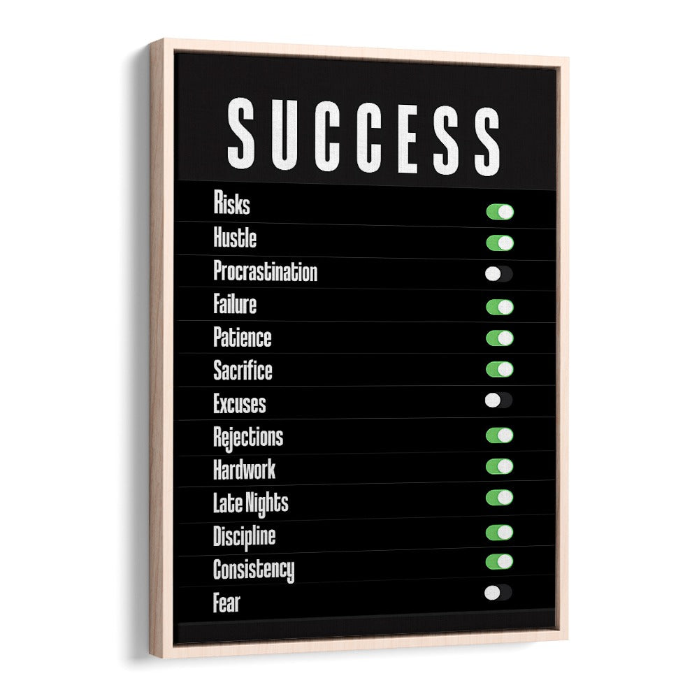 Success Quotes And Typography Posters in Oak Wood Floater Frame