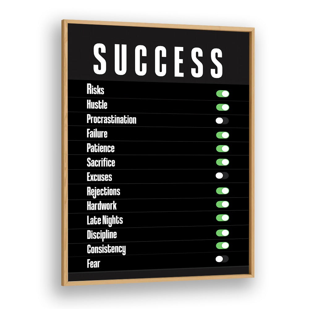 Stylish SUCCESS, QUOTES & TYPOGRAPHY POSTERS in oak frame, perfect for inspiring motivation in any space.