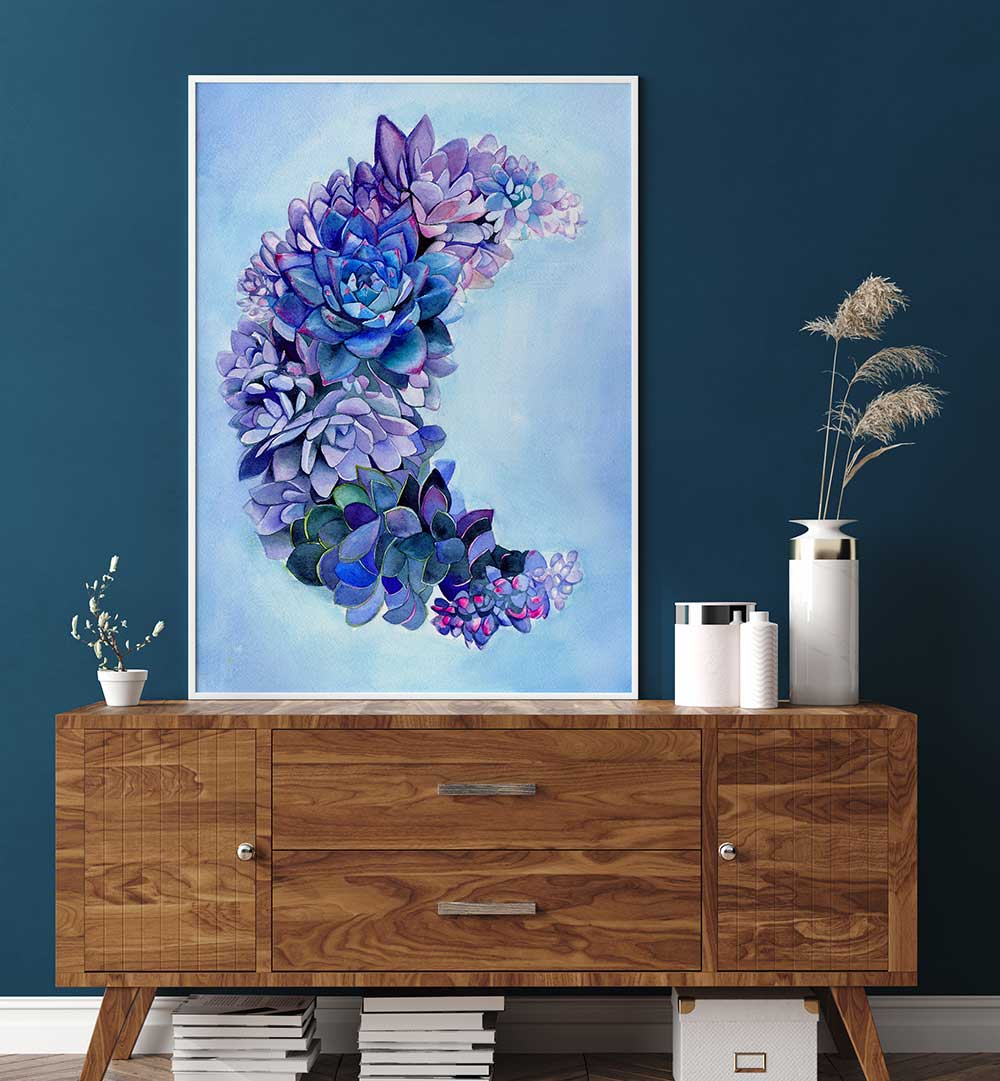 SUCCULENT MOON GARDEN LARGE , KIDS ROOM PAINTINGS