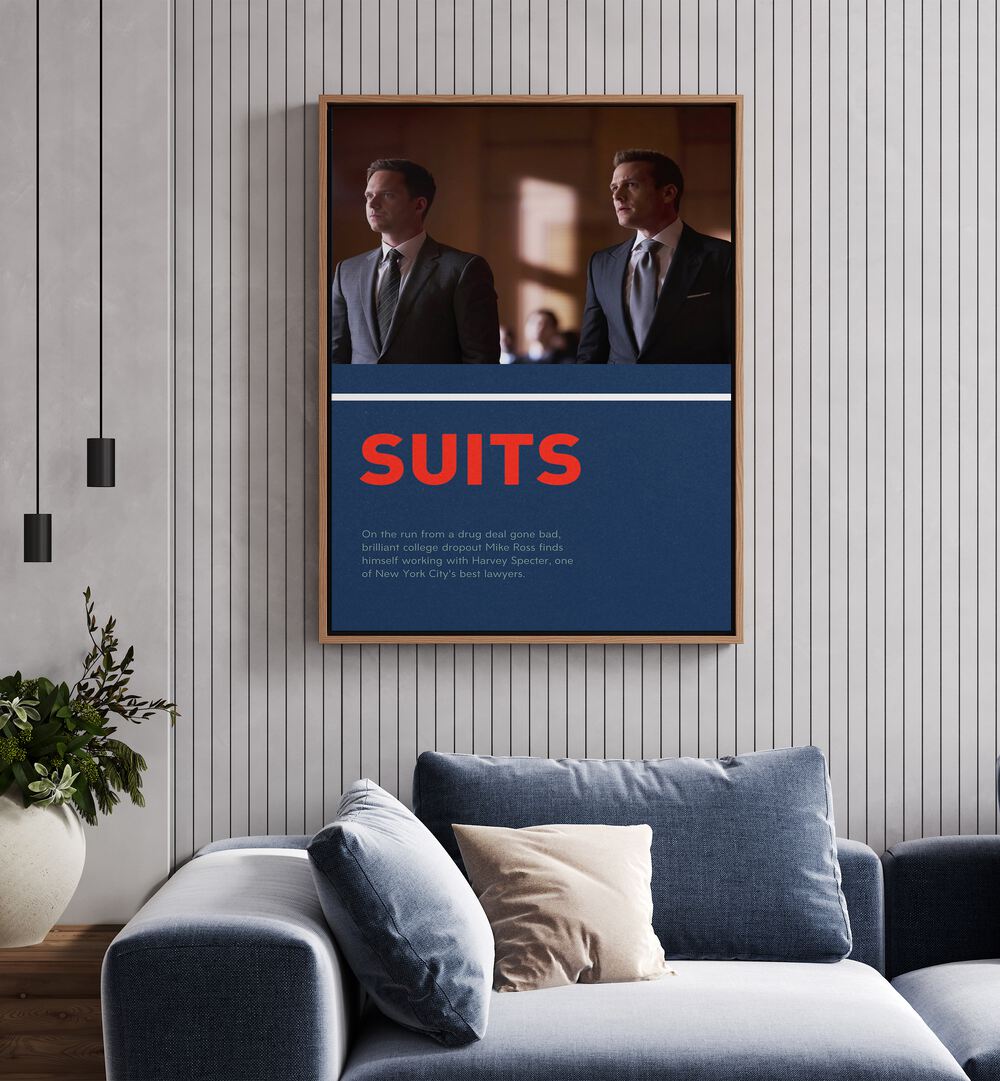 Suits by Grishma Korjani Movie Posters Artwork I Placed on a wall In A Living Room