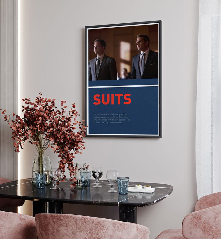 Suits by Grishma Korjani Movie Posters Artwork II Placed on a wall In A Living Room