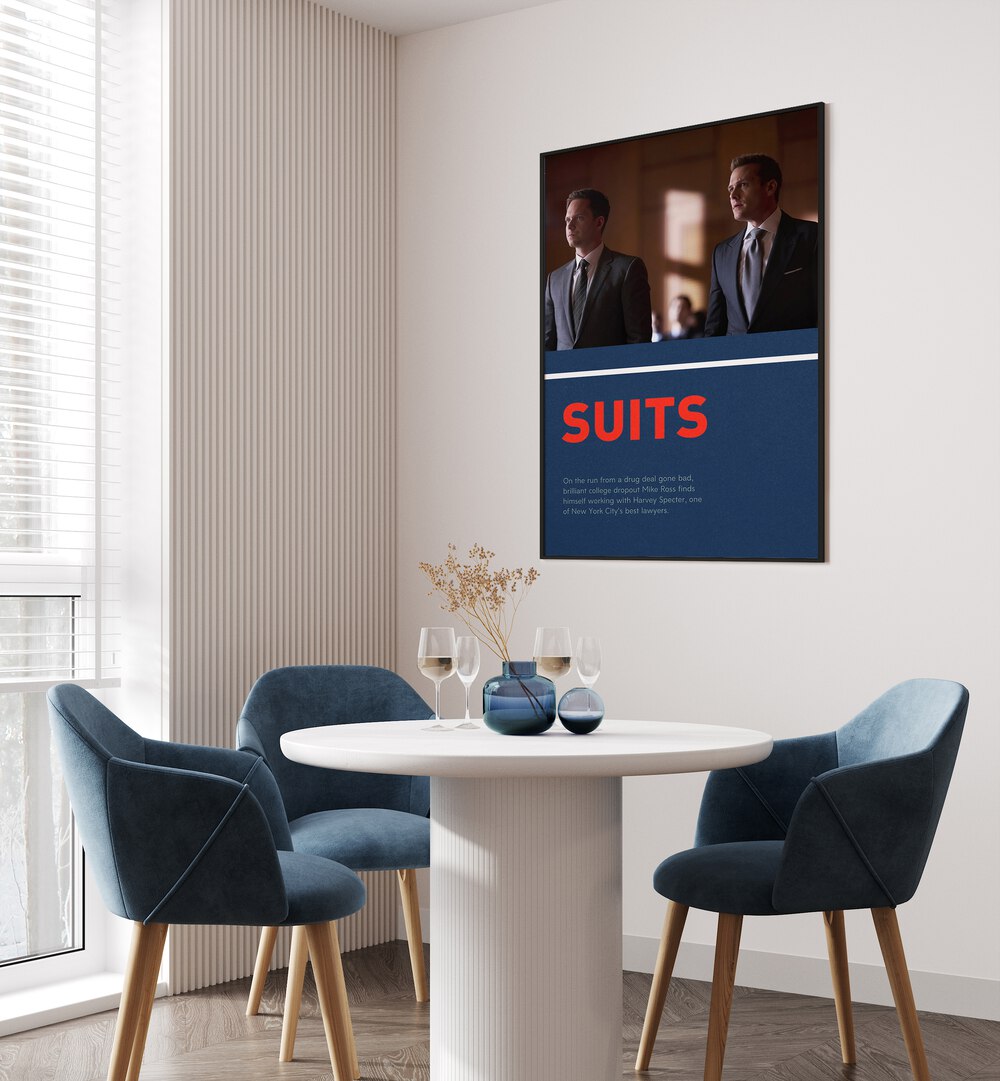 Suits by Grishma Korjani Movie Posters Artwork III Placed on a wall In A Living Room