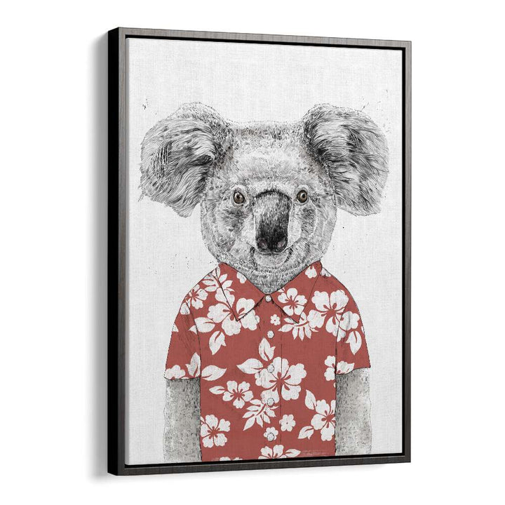 Summer Koala Red By Balazs Solti Kids Room Art in Black Floater Frame