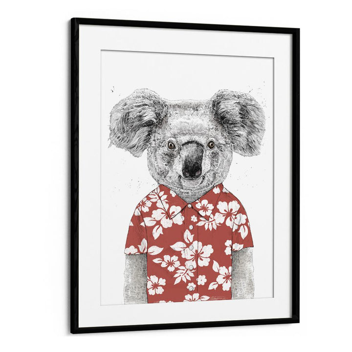 Summer Koala Red By Balazs Solti Kids Room Art in Black Frame With Mount