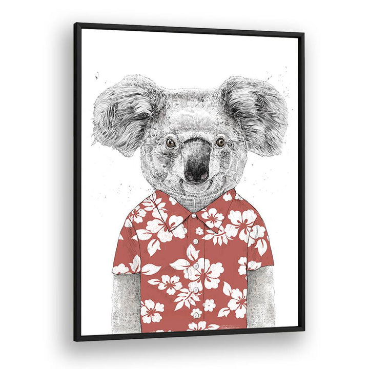 Summer Koala Red By Balazs Solti Kids Room Art in Black Plain Frame