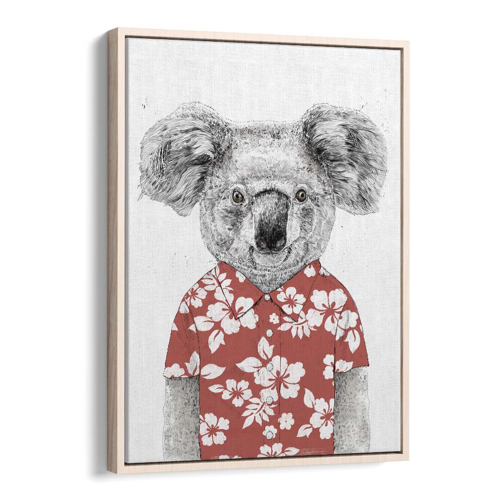 Summer Koala Red By Balazs Solti Kids Room Art in Oak Wood Floater Frame