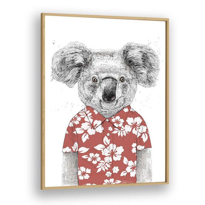 Summer Koala Red By Balazs Solti Kids Room Art in Oak Wood Plain Frame