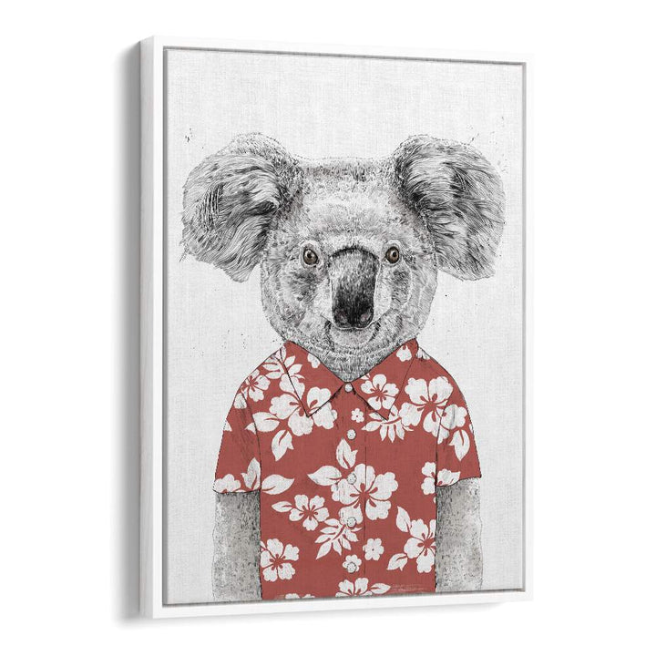 Summer Koala Red By Balazs Solti Kids Room Art in White Floater Frame