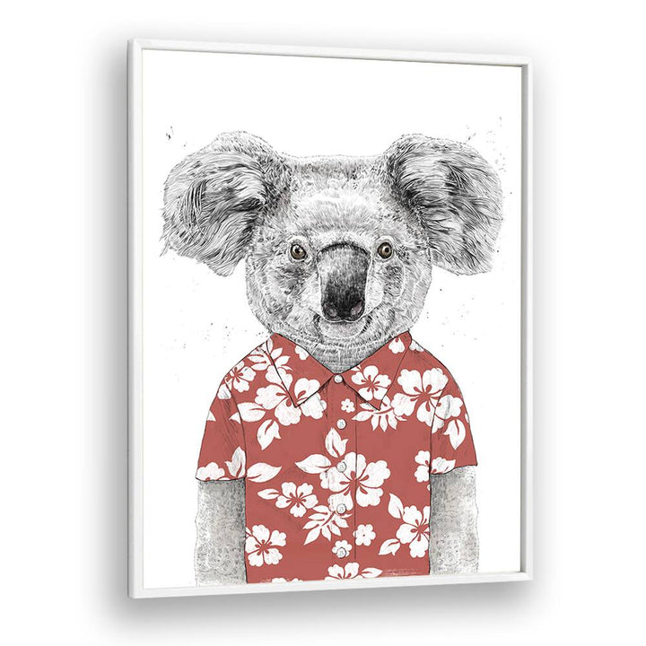 Summer Koala Red By Balazs Solti Kids Room Art in White Plain Frame