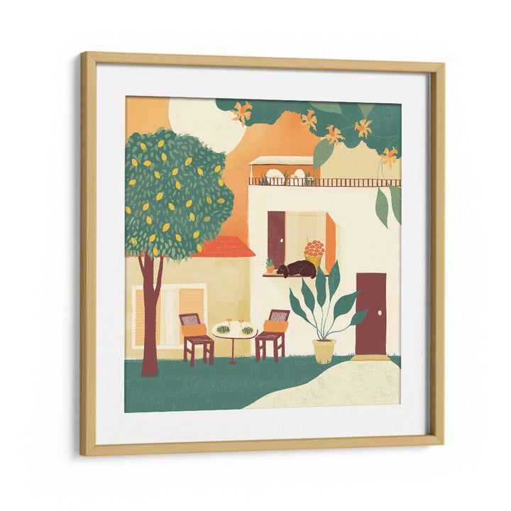 Summer Lunch by Shriya Bhattacharya Art Print in Oak Wood Frame With Mount