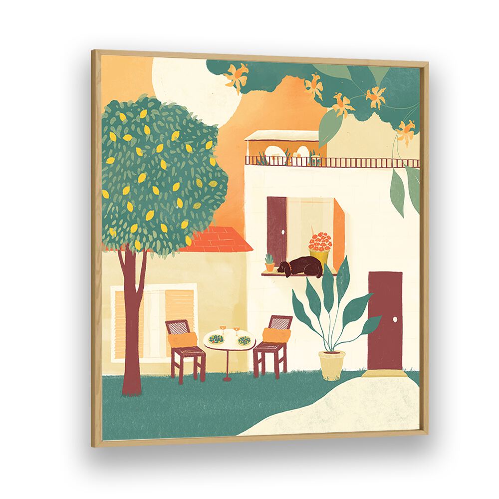 Summer Lunch by Shriya Bhattacharya Art Print in Oak Wood Plain Frame