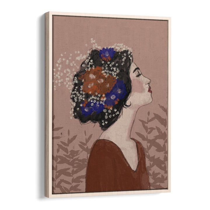 Summer Night by Treechild Women Illustration Paintings in Oak Wood Floater Frame