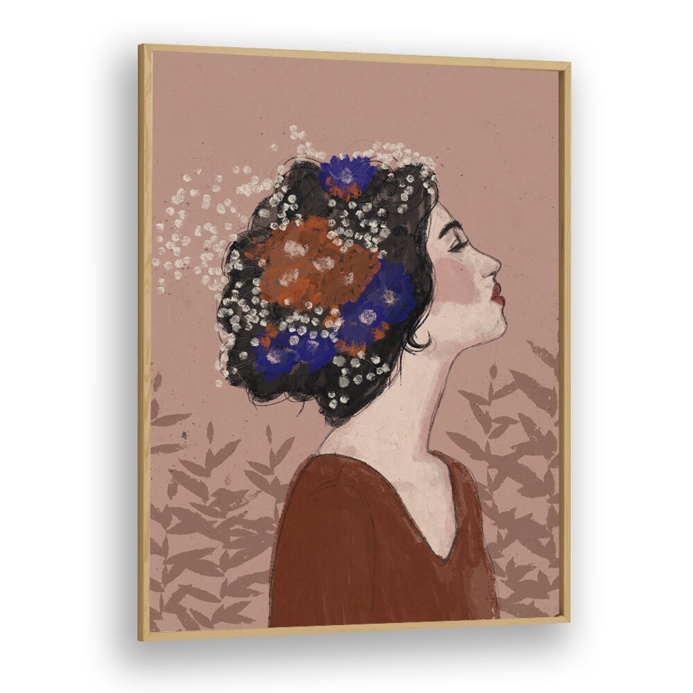 Summer Night by Treechild Women Illustration Paintings in Oak Wood Plain Frame