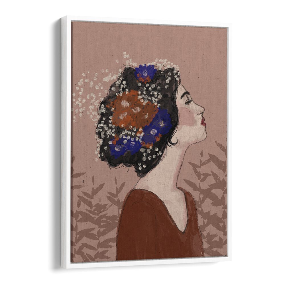 Summer Night by Treechild Women Illustration Paintings in White Floater Frame