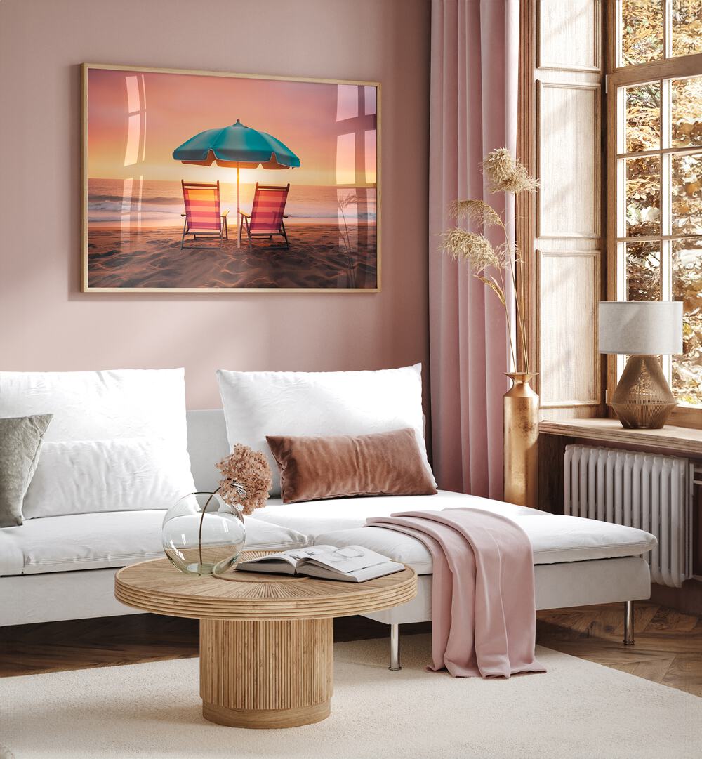 Warm colors of twilight shine in the SUMMER SUNSET, BEACH PAINTINGS, perfect for adding elegance to your home.
