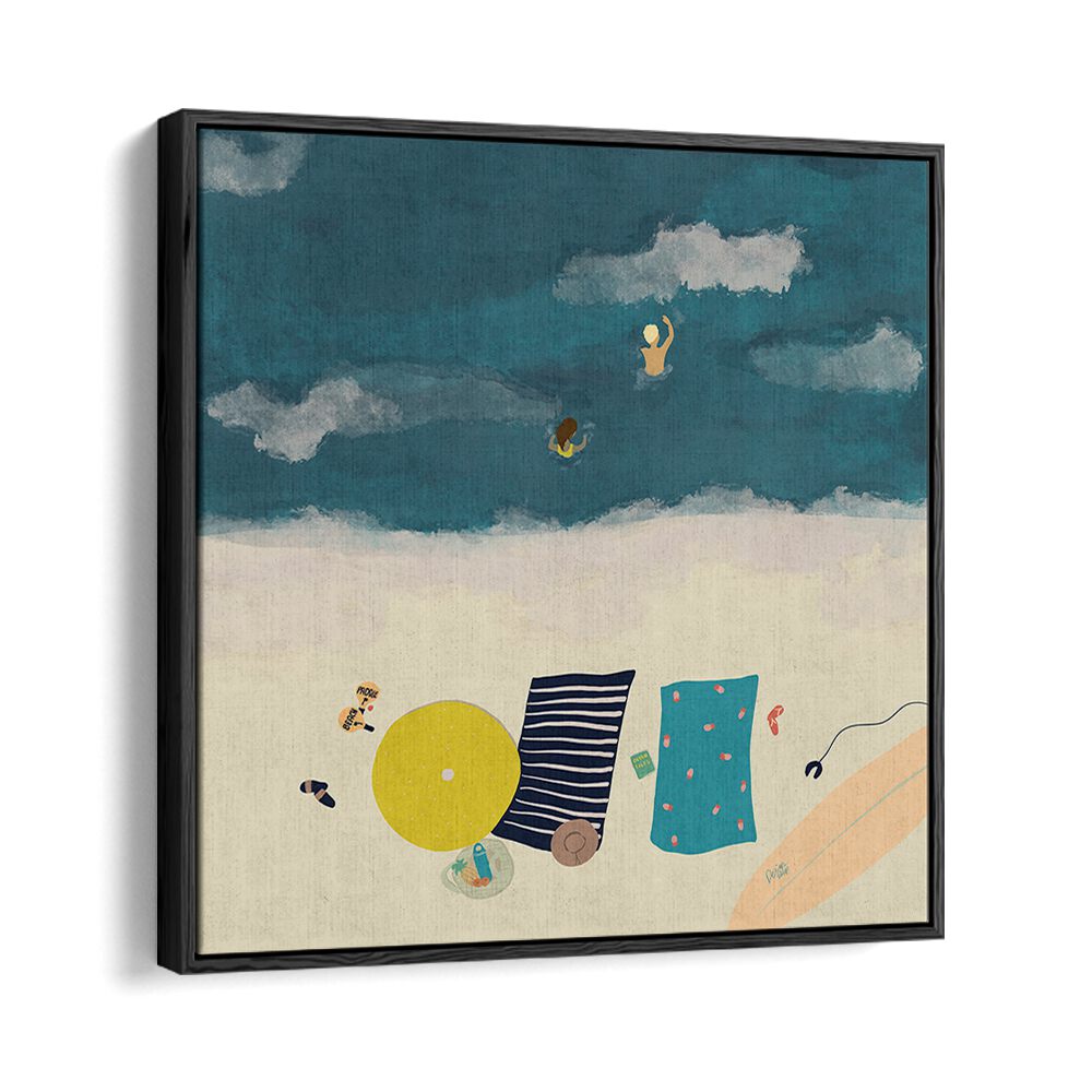 Summertime Splash Beach Prints Coastal Wall Art Prints in Black Floater Frame