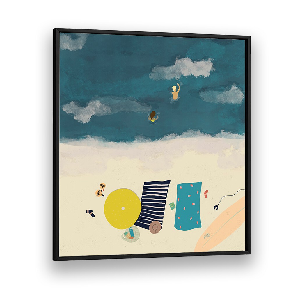 Summertime Splash Beach Prints Coastal Wall Art Prints in Black Plain Frame