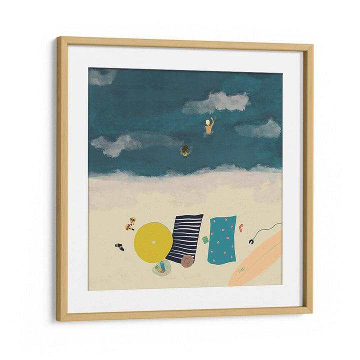 Summertime Splash Beach Prints Coastal Wall Art Prints in Oak Wood Frame With Mount