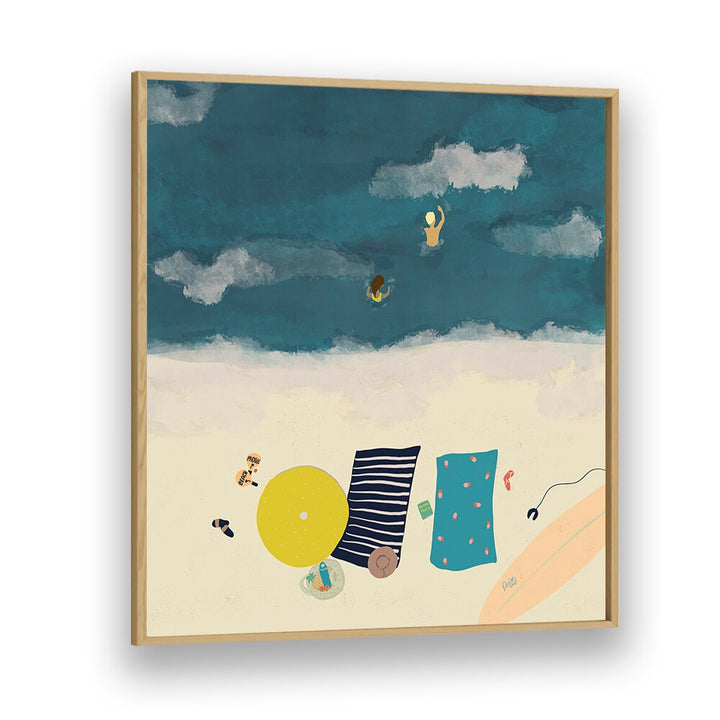 Summertime Splash Beach Prints Coastal Wall Art Prints in Oak Wood Plain Frame