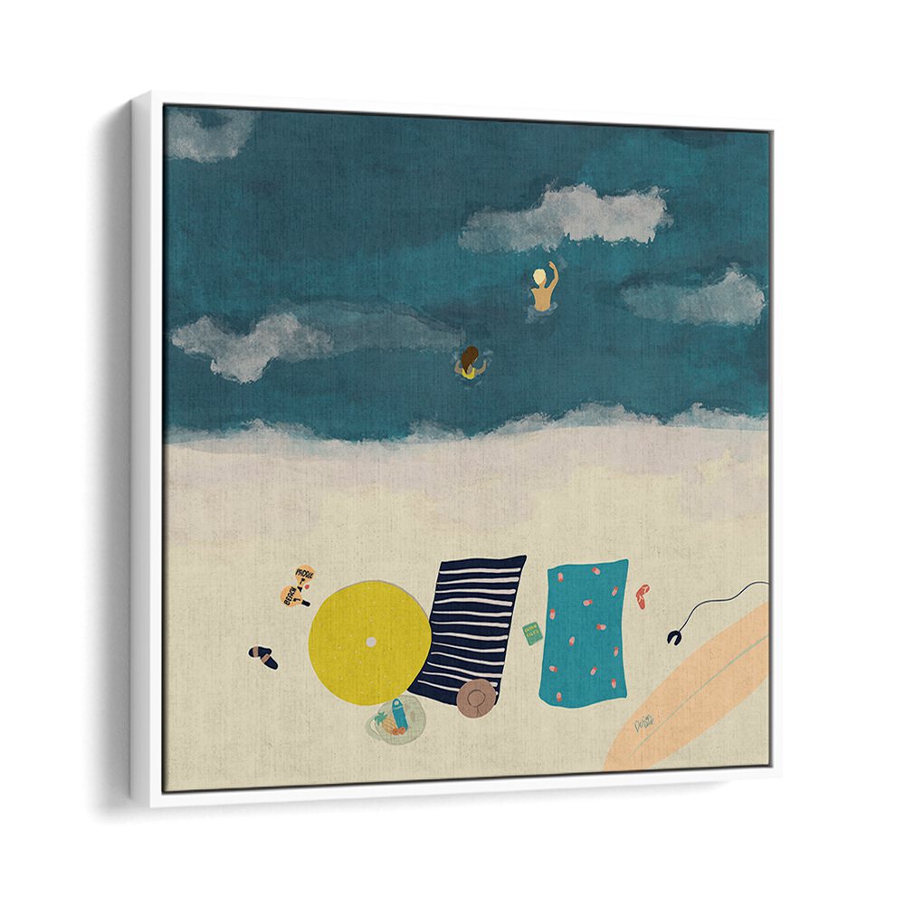 Summertime Splash Beach Prints Coastal Wall Art Prints in White Floater Frame