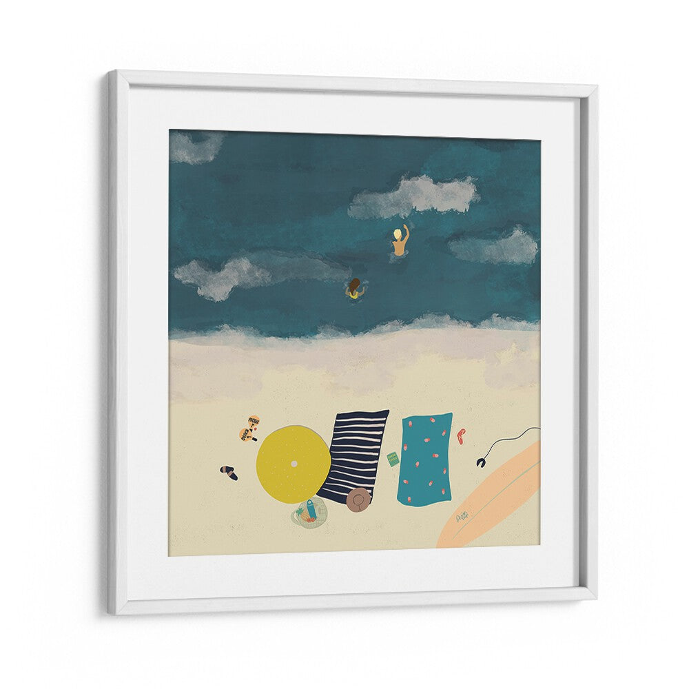 Summertime Splash Beach Prints Coastal Wall Art Prints in White Frame With Mount