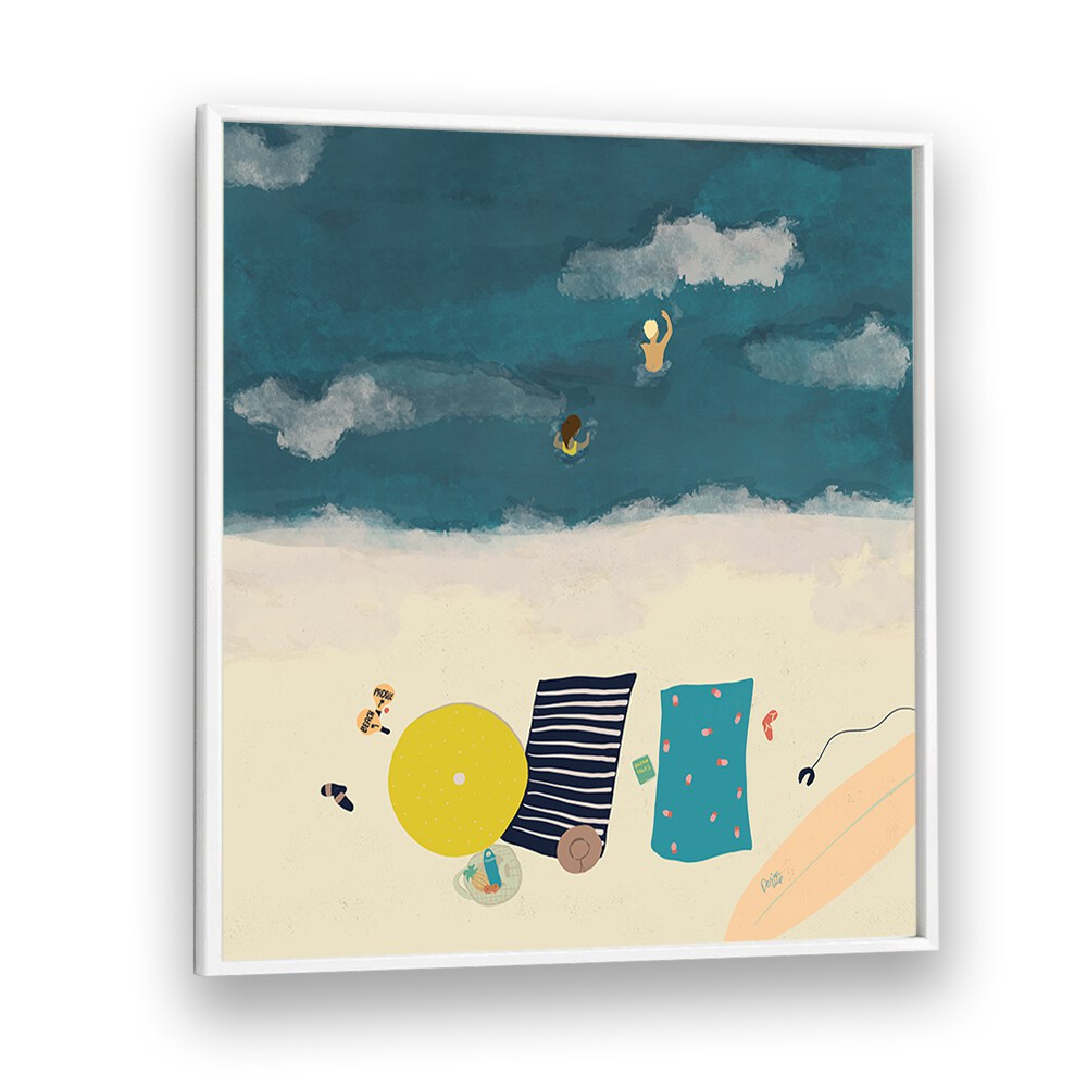 Summertime Splash Beach Prints Coastal Wall Art Prints in White Plain Frame