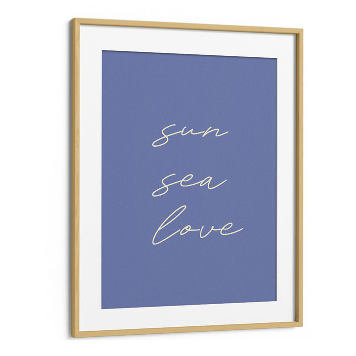 Sun Sea Love Beach Prints Coastal Wall Art in Oak Wood Frame With Mount