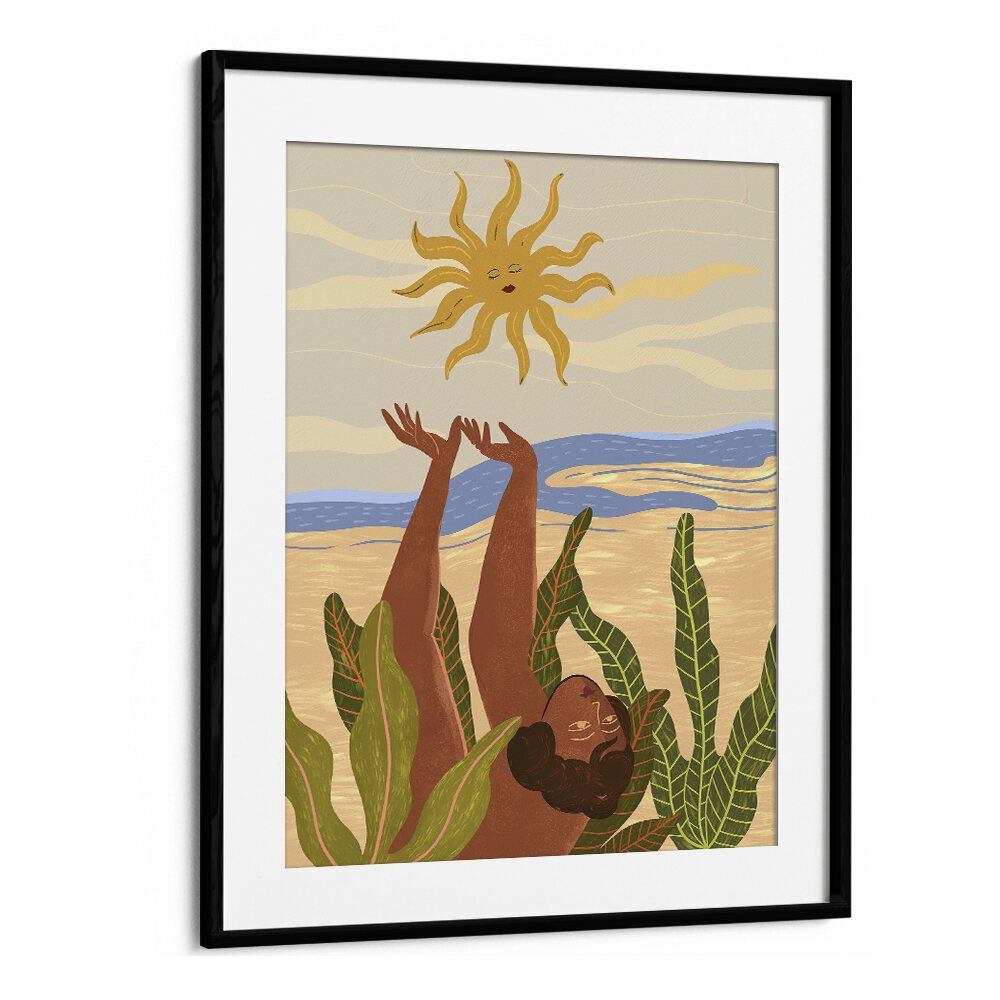 Sun Worship By Arty Guava Wall Art Prints in Black Frame With Mount