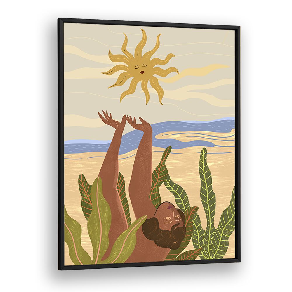 Sun Worship By Arty Guava Wall Art Prints in Black Plain Frame