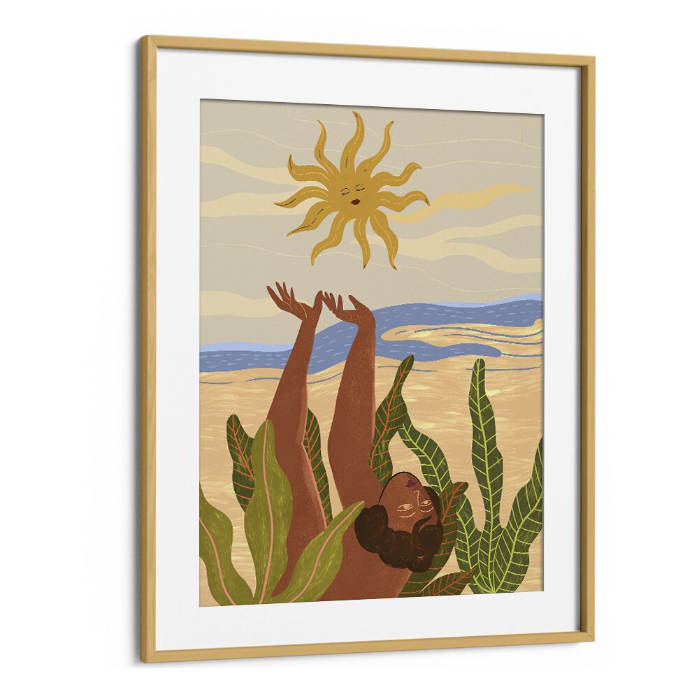 Sun Worship By Arty Guava Wall Art Prints in Oak Wood Frame With Mount