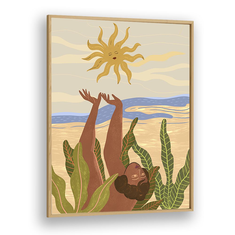 Sun Worship By Arty Guava Wall Art Prints in Oak Wood Plain Frame