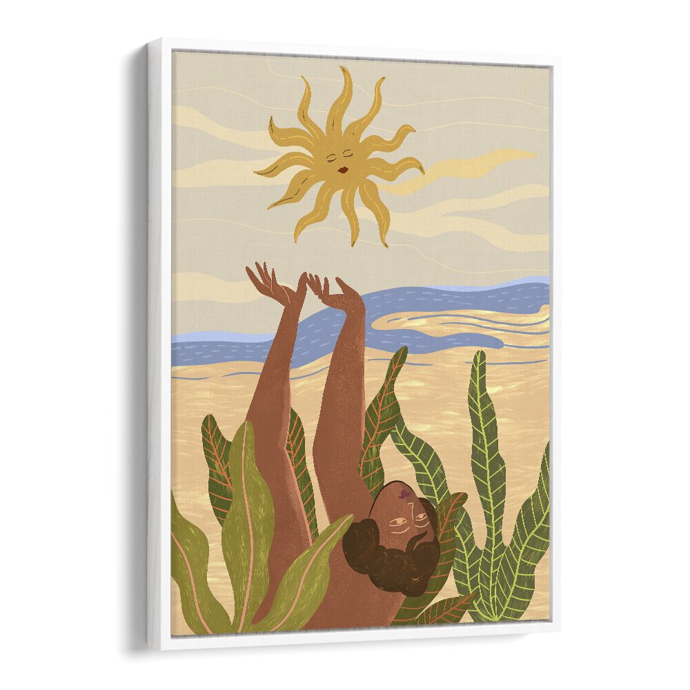 Sun Worship By Arty Guava Wall Art Prints in White Floater Frame