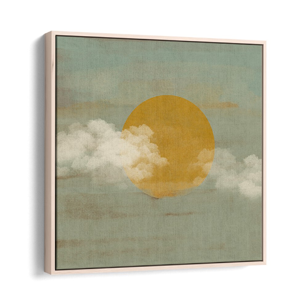 Sun a Clouds by Nilesh Kulkarni Abstract Paintings in Oak Wood Floater Frame