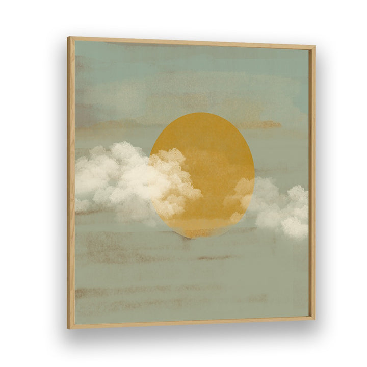 Sun a Clouds by Nilesh Kulkarni Abstract Paintings in Oak Wood Plain Frame