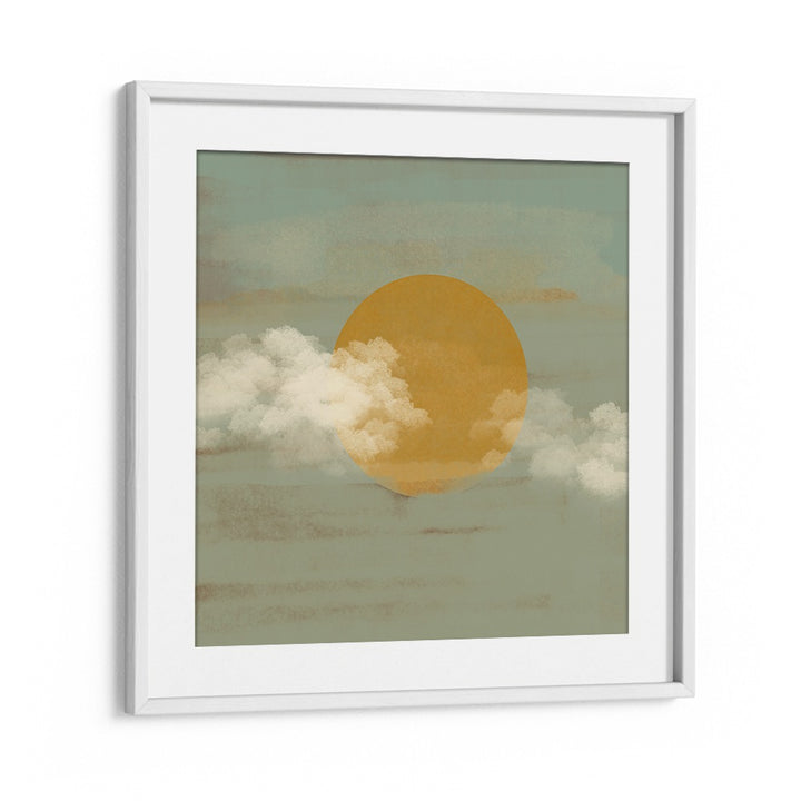 Sun a Clouds by Nilesh Kulkarni Abstract Paintings in White Frame With Mount