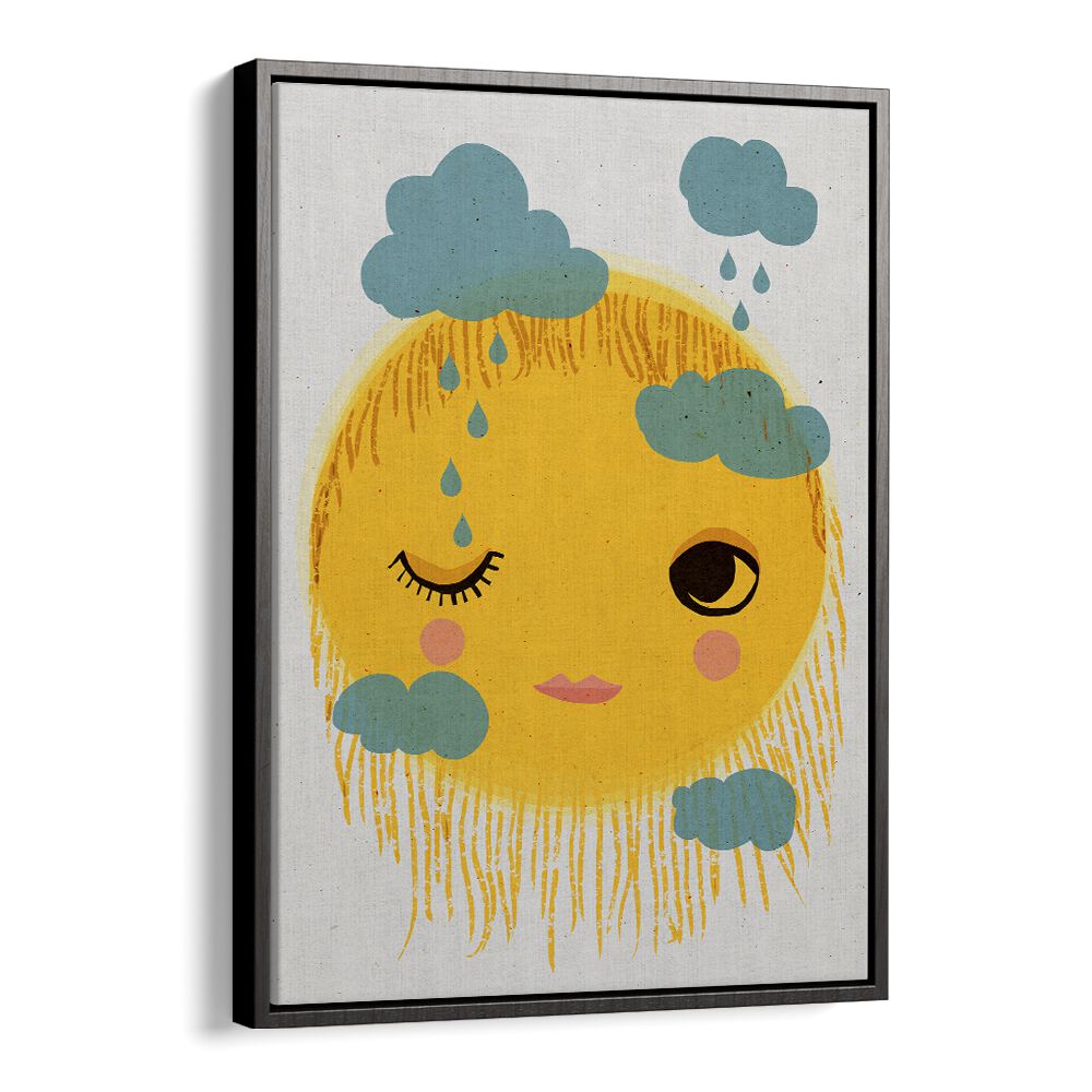 Sun and Rain by Treechild Kids Paintings in Black Floater Frame